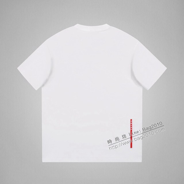 Prada專櫃普拉達2023SS新款刺繡三角標T恤 男女同款 tzy2818